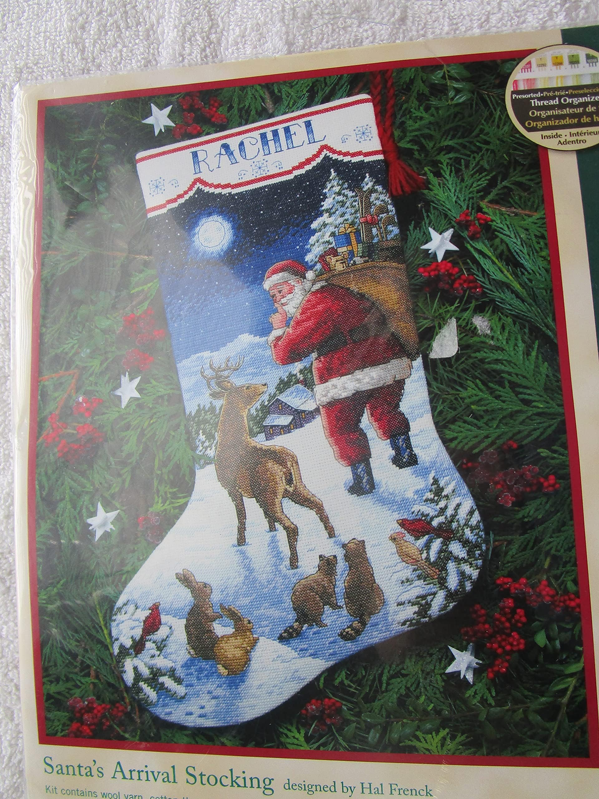 Dimensions Counted Cross Stitch ''Santa's Arrival'' Personalized Christmas Stocking Kit, 14 Count White Aida Cloth, 16''