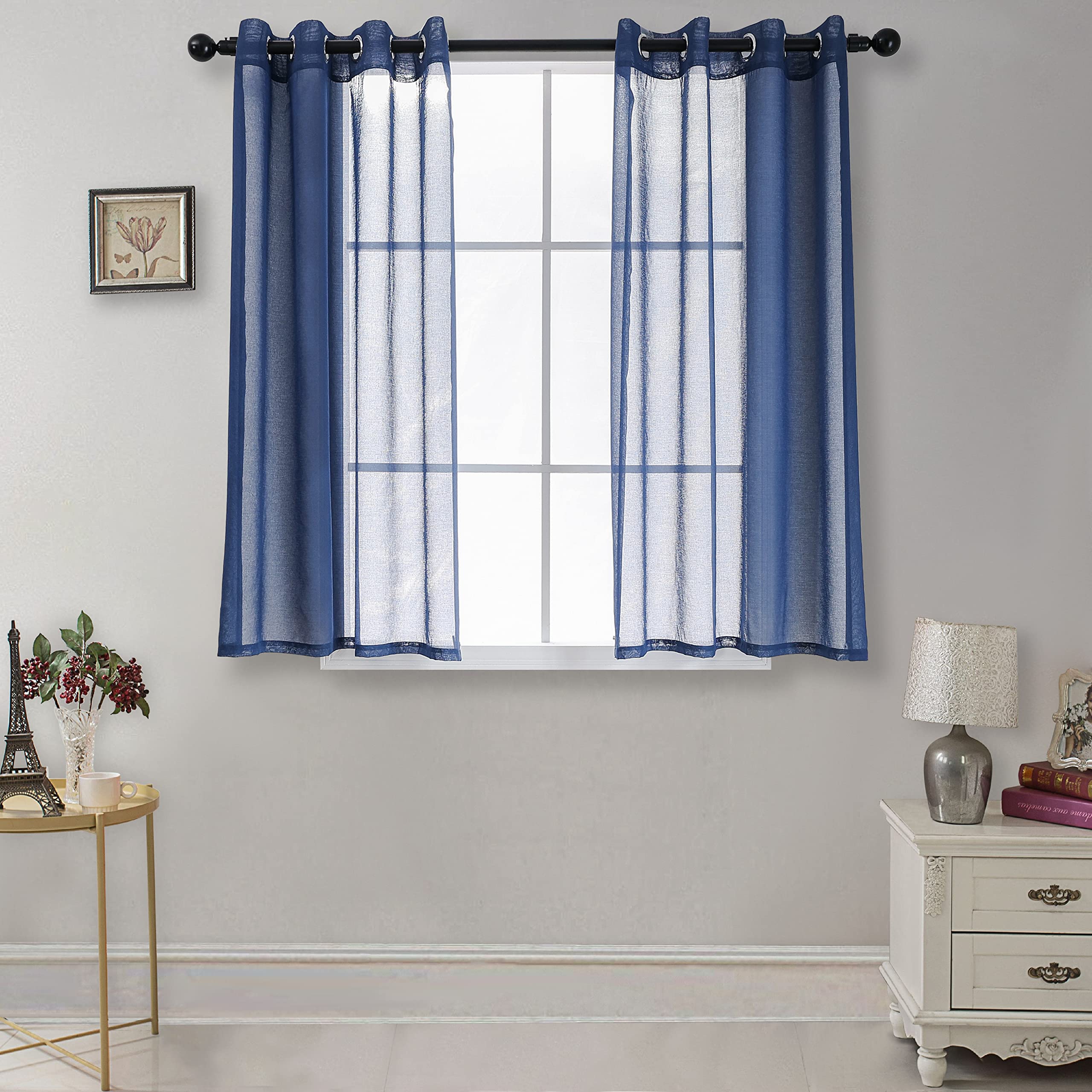 CUCRAF Transparent curtains with eyelets for living room and bedroom, H 145 x W 140 cm, set of 2, translucent curtains, blue, plain, easy-care and wrinkle-free in linen look โ image 1