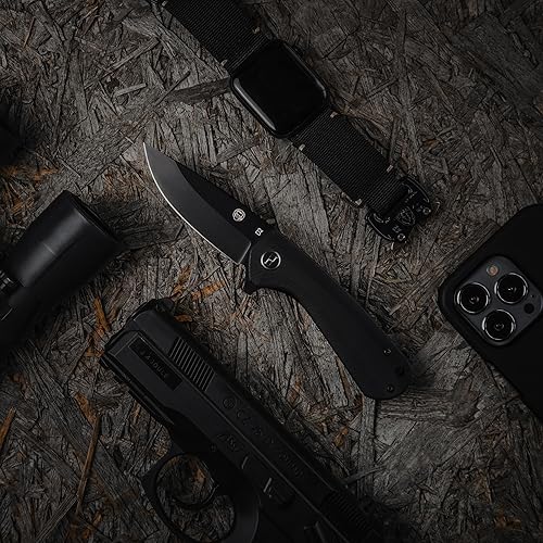 Miniatura 4 de Holtzman's Gorilla Survival Cuchillo plegable campesino con mango táctico G10, hoja de acero D2, juego de caja de regalo (negro) - Ideal para llevar