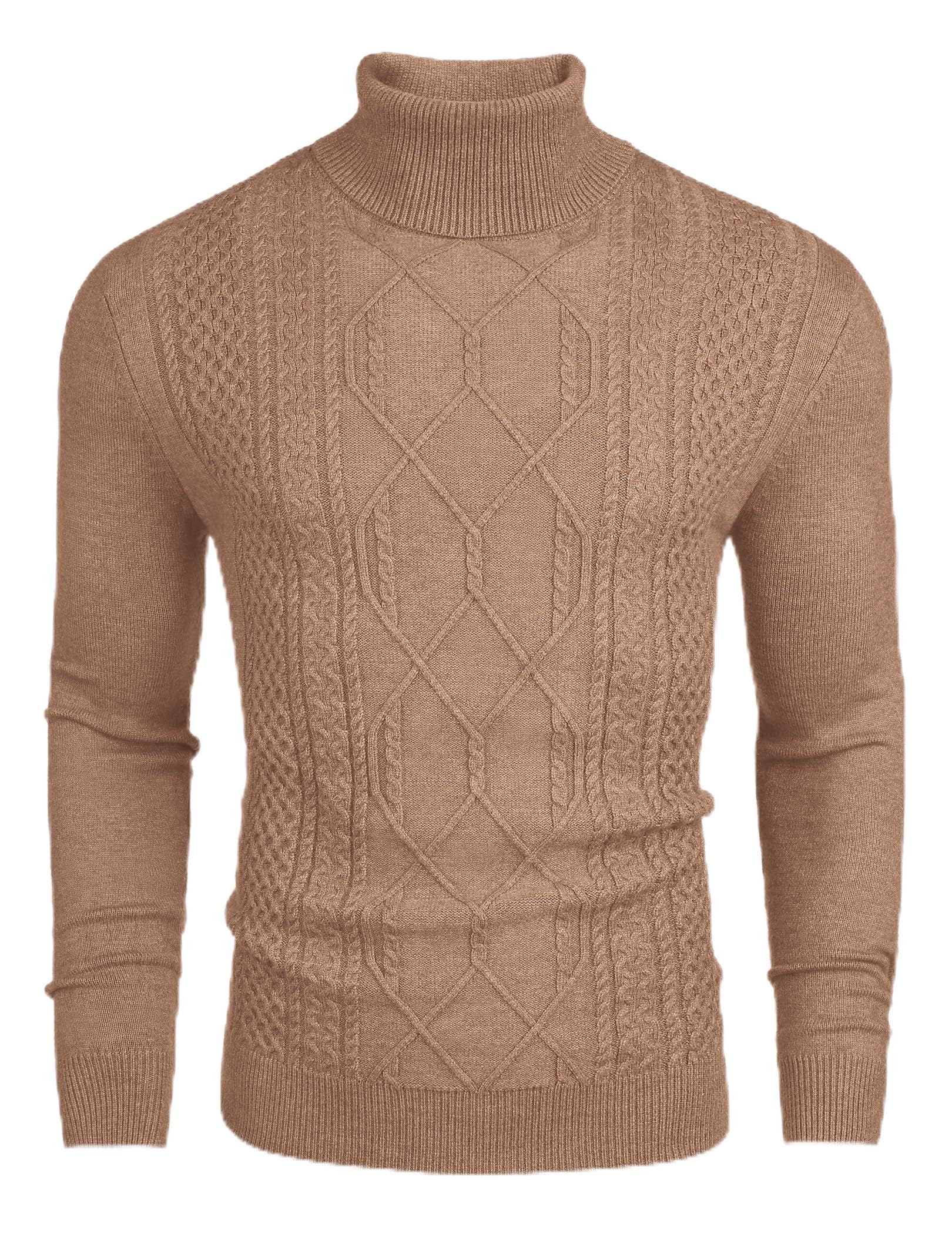 COOFANDY Herren Rollkragenpullover Langarm Strickpullover Zopfmuster Slim fit Winterpullover Business Basic Sweaters