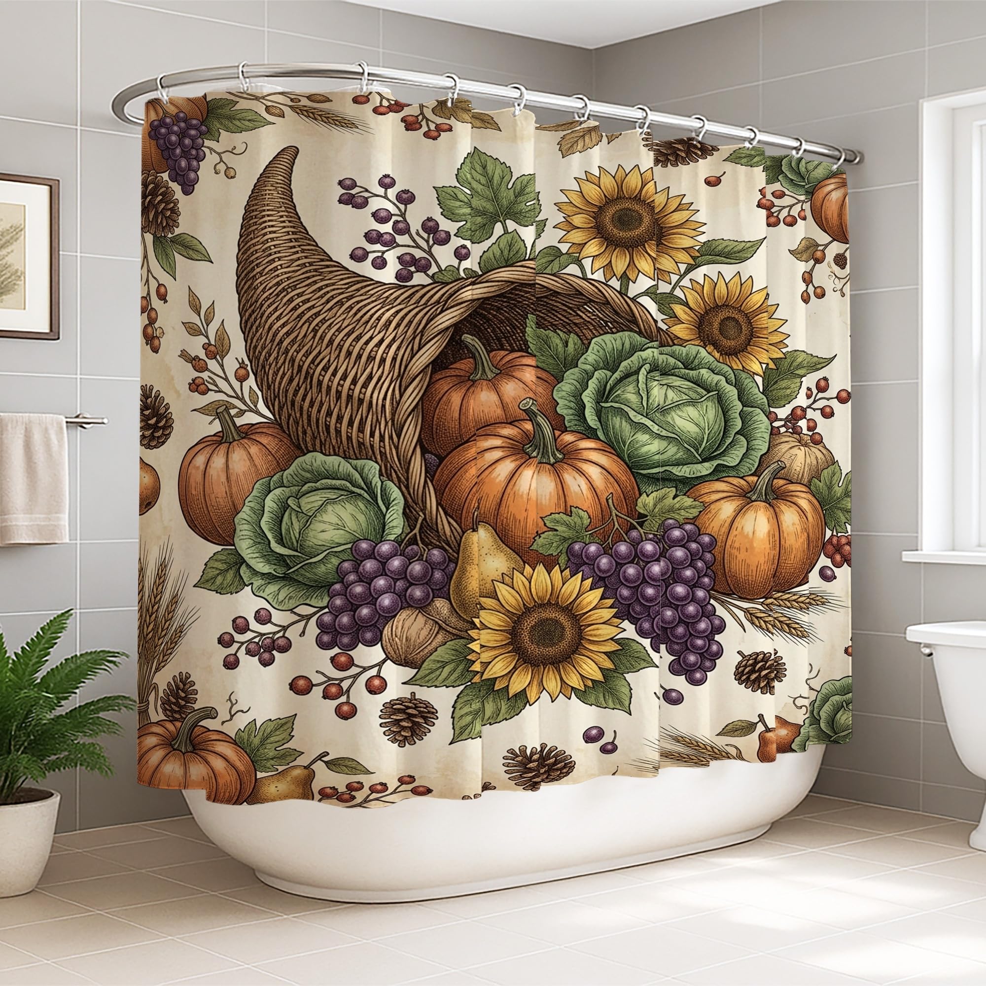 Rideau de douche extra large 274 cm automne orange en toile avec crochets
