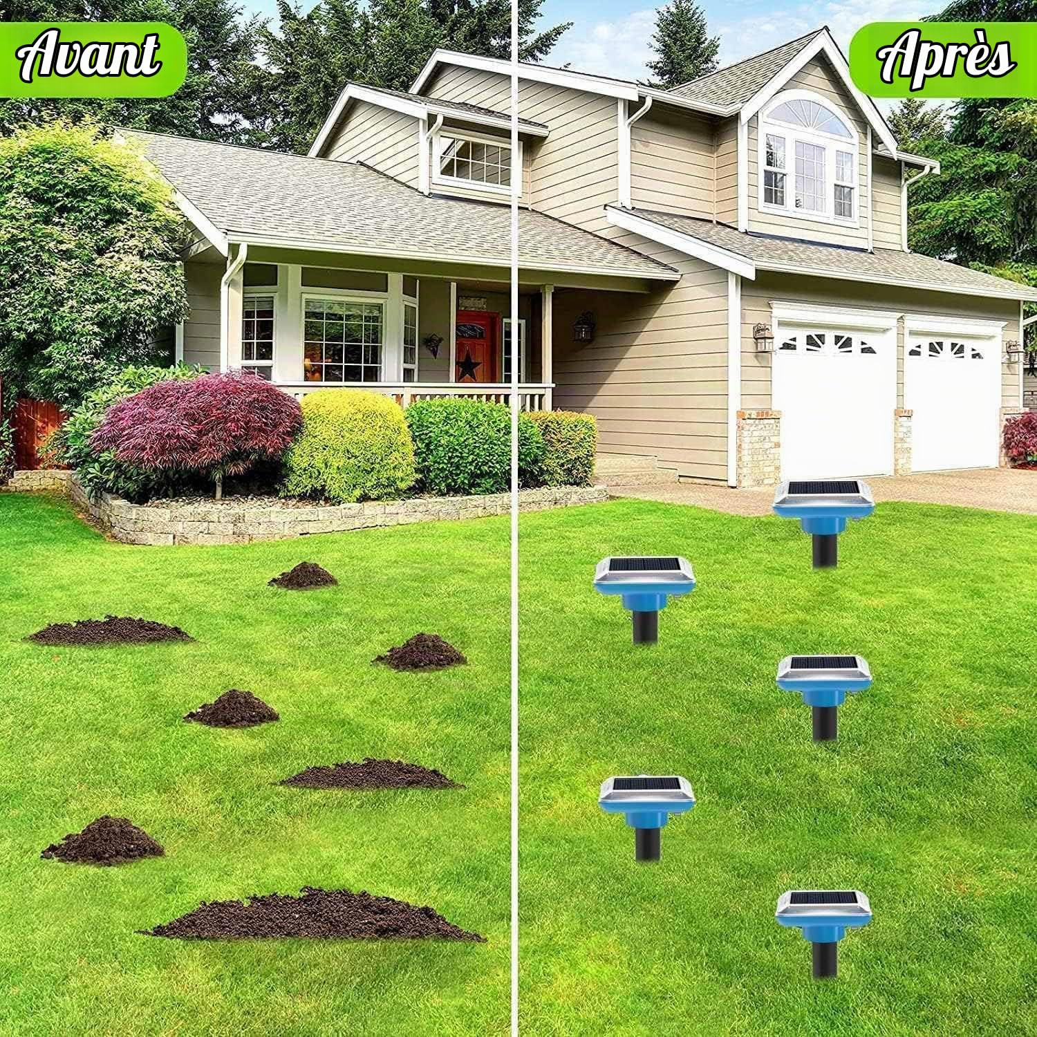 Lot de 4 répulsifs solaires Anti-Taupes - Répulsif Contre Les Taupes - Répulsif Contre Les campagnols - Répulsif à ultrasons pour Taupes
