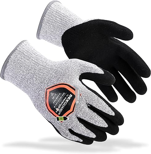 Defender Safety Guantes resistentes a cortes ANSI A6, paquete de 12, abrasión de nivel 4, revestimiento de nitrilo, hechos de botellas recicladas