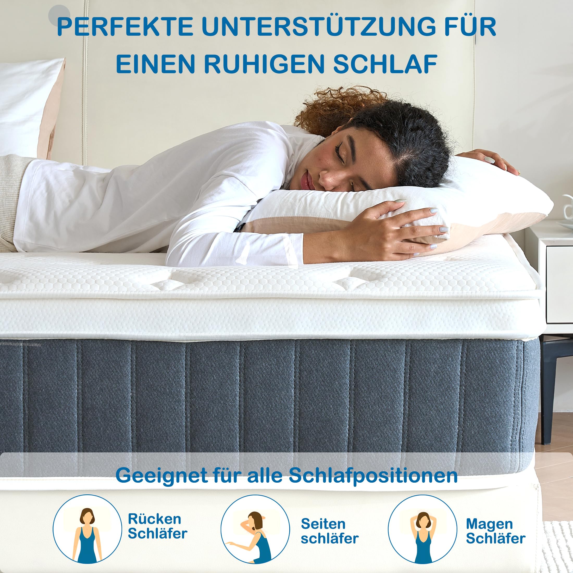 Bednew Materasso Maxi Matrimoniale 180x200cm, Supporto 7 Zone, Öko-Tex Certified, Tecnologia Ibrida Molle e Memory Foam, Spessore 26cm, Qualità Affidabile, 101 Notti Prova