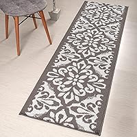 Vista 2 de Alfombra Mahal moderna antideslizante de longitud personalizada, para entrada, pasillo, cocina, lavandería, 26 pulgadas x 7 pies, color gris