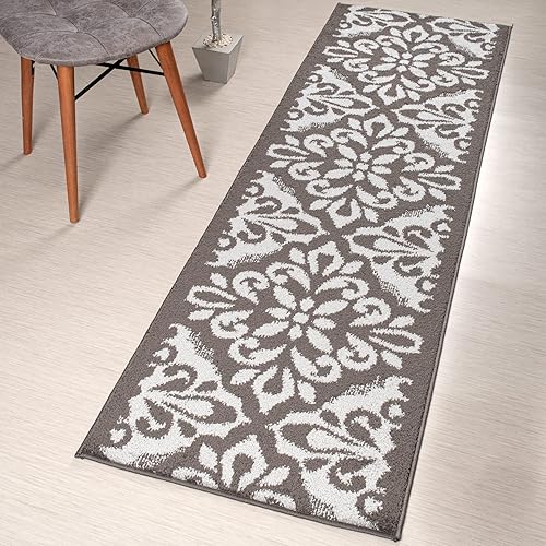 Miniatura 2 de Alfombra Mahal moderna antideslizante de longitud personalizada, para entrada, pasillo, cocina, lavandería, 26 pulgadas x 7 pies, color gris