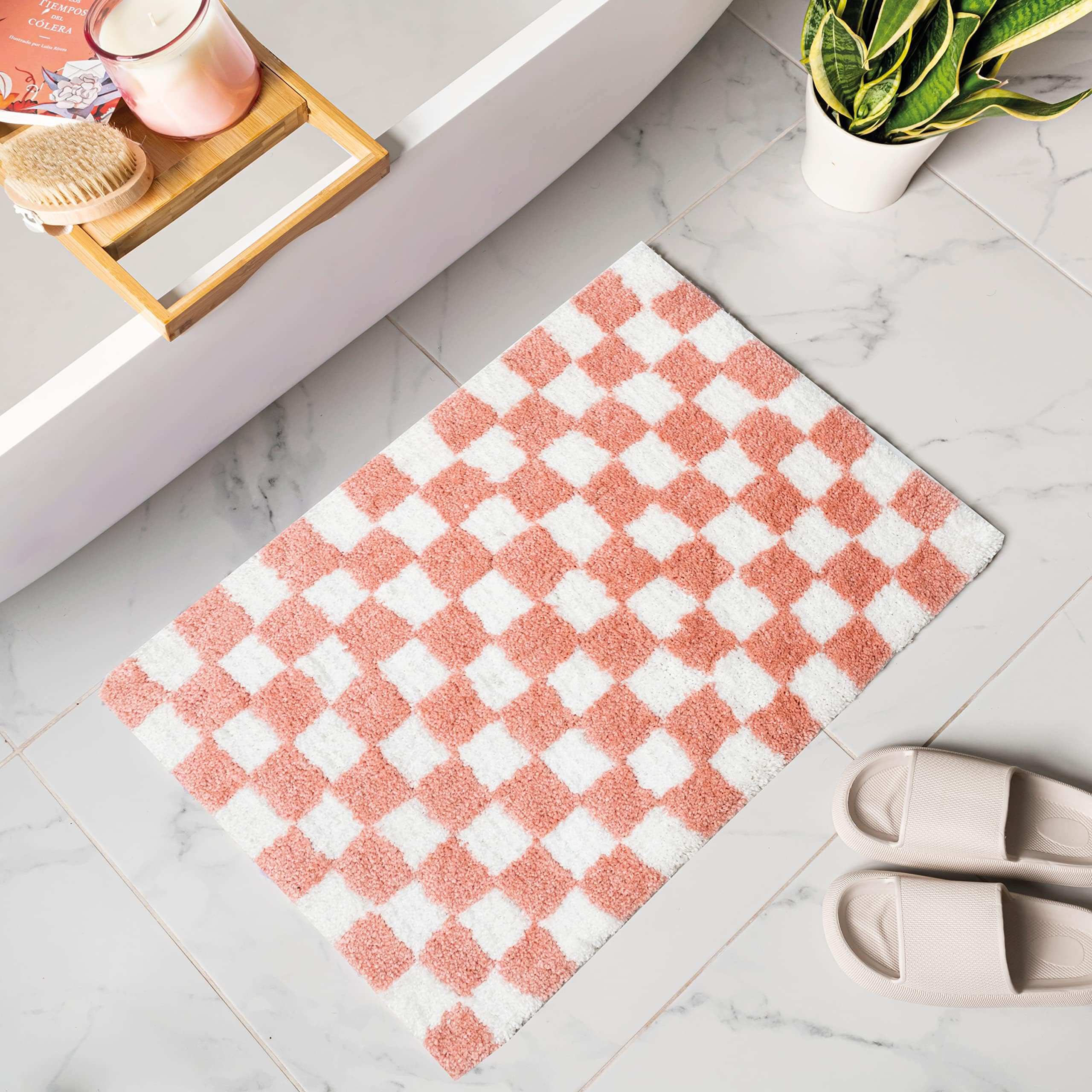 Banilla Bathroom Rugs, Extra Soft Double Thickness Microfibre, Super Absorbent with Non Slip Rubber Backing, Quick Drying, Machine Washable Bath Mats for Bathroom Floor, Shower & Sink, 20" x 31" Pink