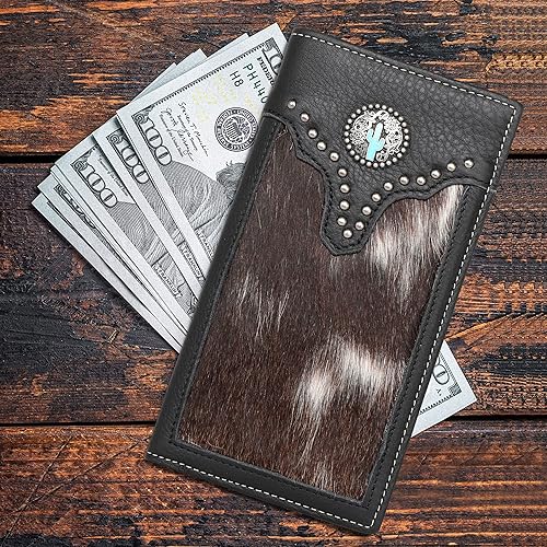 Miniatura 2 de Montana West Western Wallet American Pride Hair-On - Cartera de cuero genuino con herramientas de estrella solitaria, colección floral en relieve