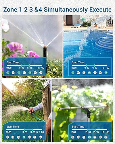 Miniatura 3 de DEWENWILS Temporizador de rociadores de 4 zonas y 2 zonas, temporizador de agua para manguera de jardín con retardo de lluvia, temporizador de riego