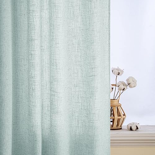 Miniatura 4 de EMEMA Cortinas de lino verde mar de 84 pulgadas de largo para sala de estar, dormitorio, bolsillo para barra de pestaña trasera, cortinas de ventana