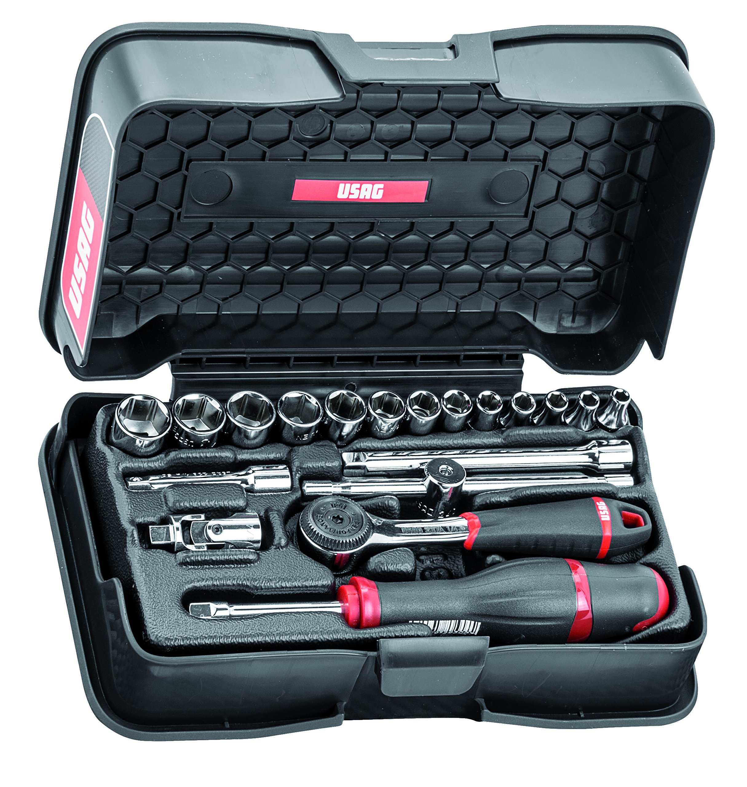 USAG 606 1/4 EA U06060101 Assortimento in Cassetta di ABS con Bussole Esagonali (19 pezzi)