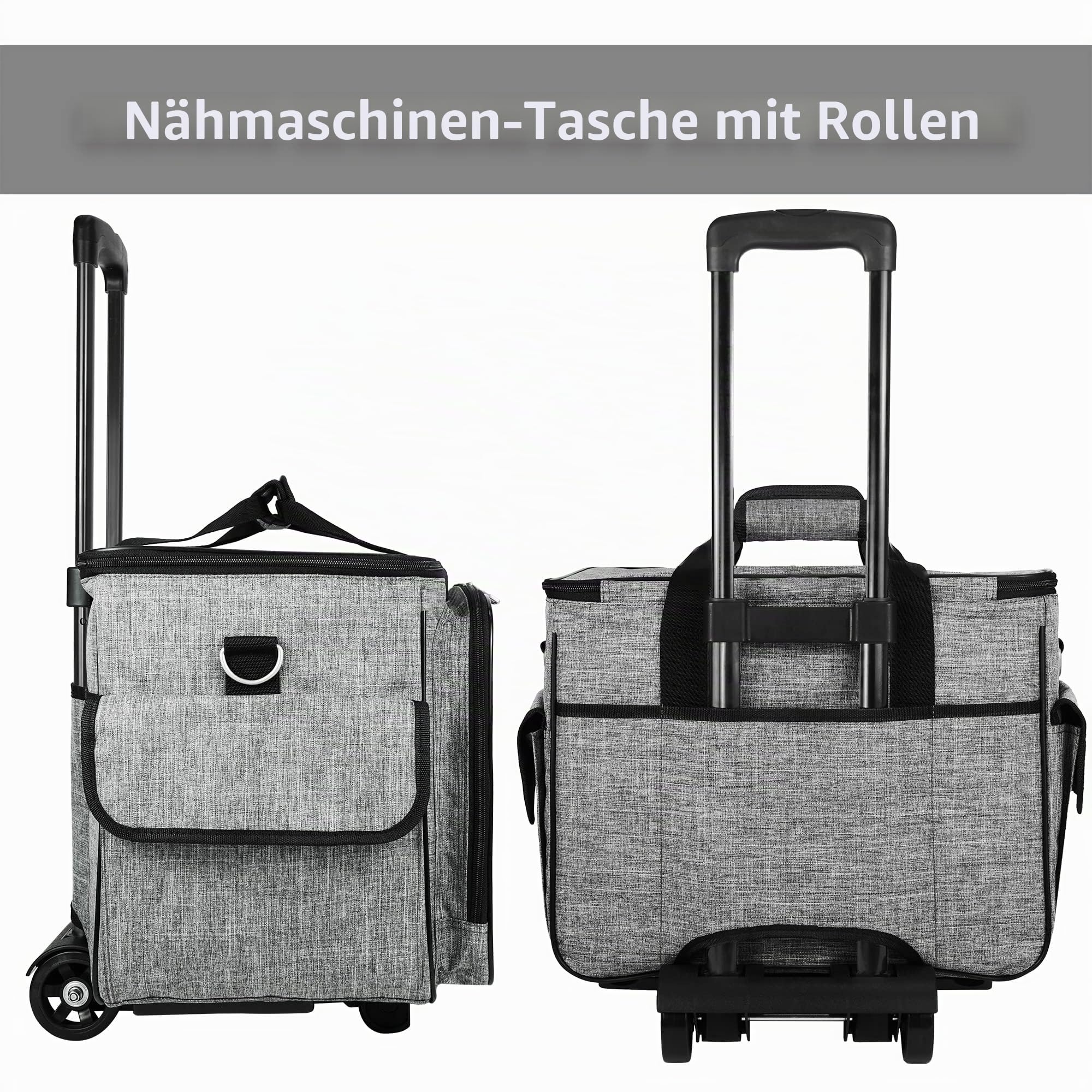 CAB55 Roll-Nähmaschinenkoffer, abnehmbare Roll-Nähmaschinen-Tragetasche auf Rädern, Trolley-Tragetasche mit abnehmbarem Boden, Holzbrett für die meisten Standard-Nähmaschinen und Zubehör