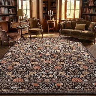 GarveeHome 5x7 Boho Vintage Floral Washable Rug - Non-Slip Low Pile Stain-Resistant for Living Room Bedroom Nursery