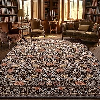 GarveeHome Brown Vintage Floral Washable 8x10 Area Rugs for Living Room ...