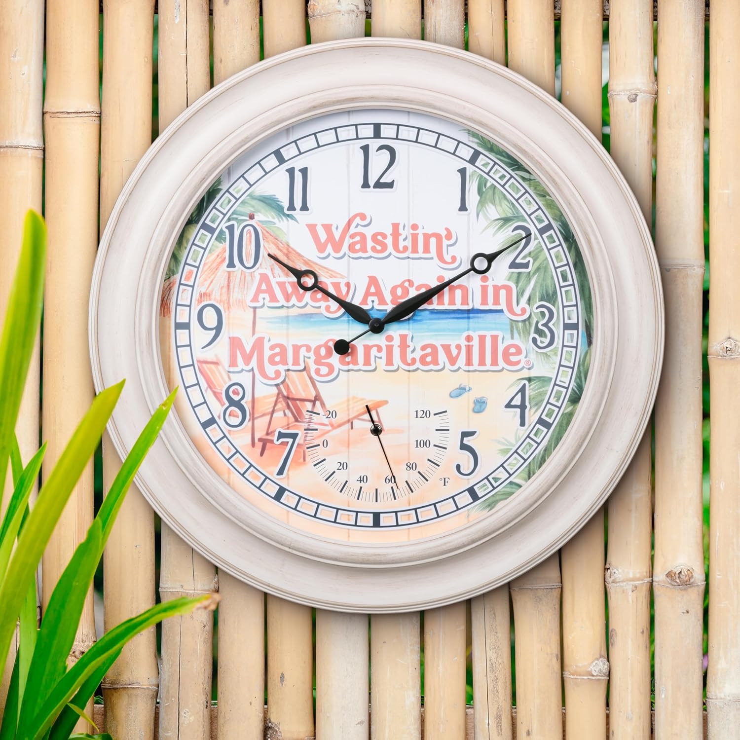 La Crosse Clock 433-3267MVT 26.2" Indoor/Outdoor Whitewashed Analog Quartz Clock with Temp and Humidity
