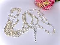 Vista 3 de Hecho a mano de color marfil perlas boda lazo plateado acentos plata/Lazo para Boda en Perlas tono beige plata/perlas de cristal lazo de boda