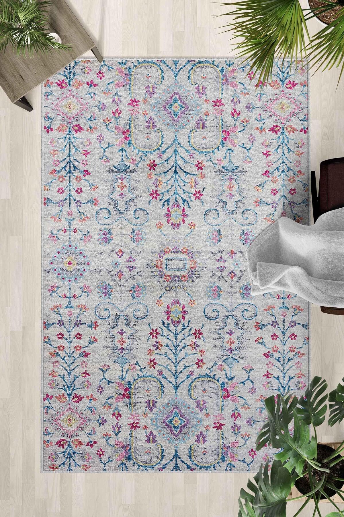 Monnhein Çok Renkli Halı 0130-2 - Yıkanabilir, Kaymaz Taban, Dijital Baskılı, Leke Tutmaz, İnce Hav, Modern Salon, Oturma Odası, Yatak Odası ve Mutfak için Dekoratif Halı