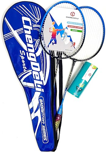 TJ Global Raqueta de bádminton de alta calidad, par de 2 raquetas con 3 volantes y bolsa de transporte incluida, para jugadores profesionales y