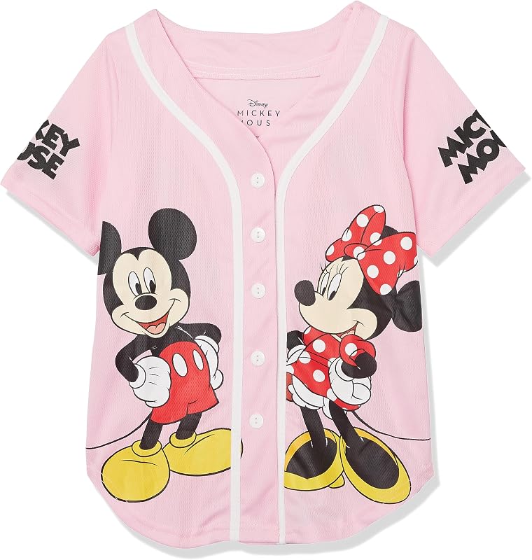 Disney Girls Disney's Girls Mickey & Minnie Mouse Baseball Jersey - Classic Mesh Button Down Shirt