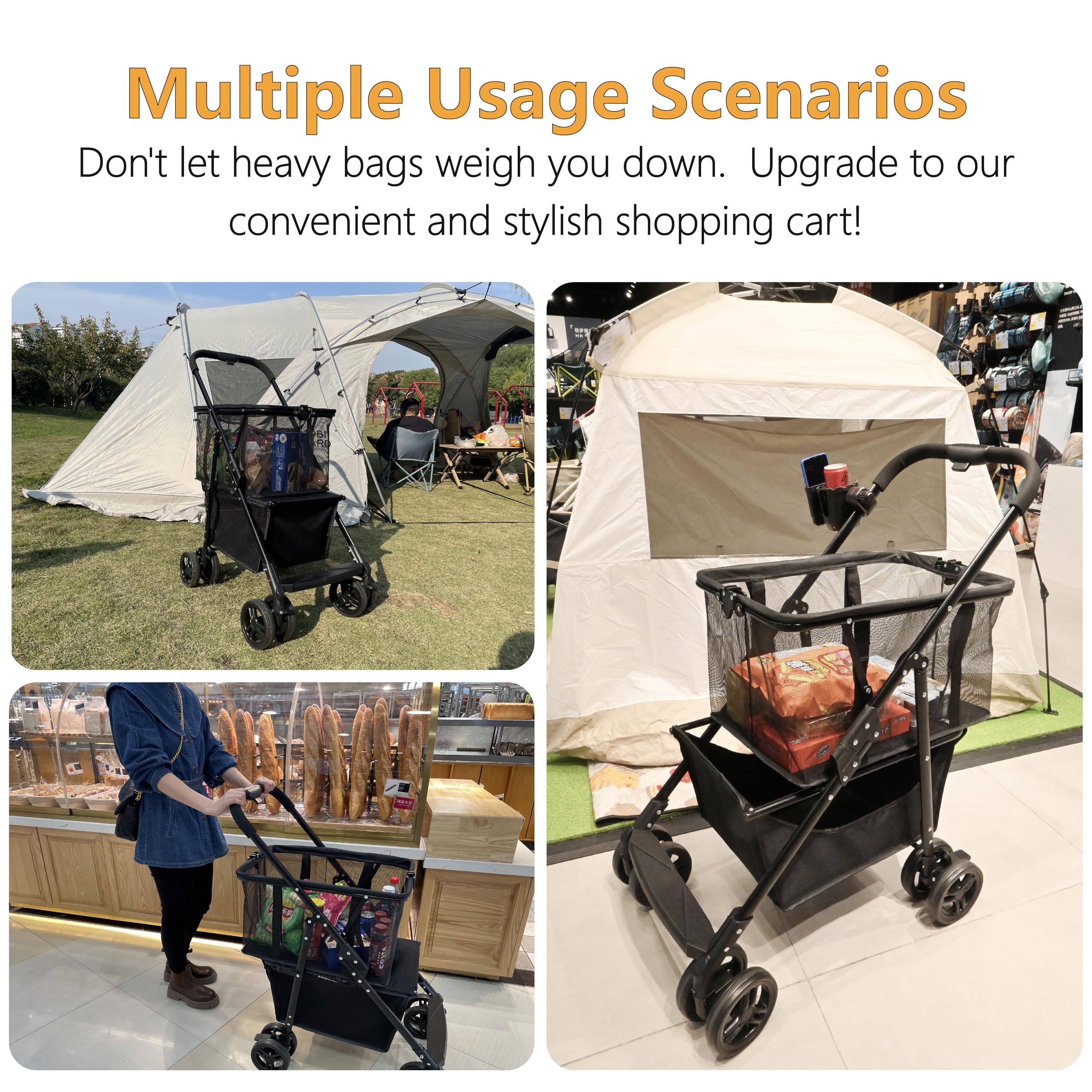 Amazon.co.jp: 車輪付きポータブル折りたたみ式ショッピングカート 80