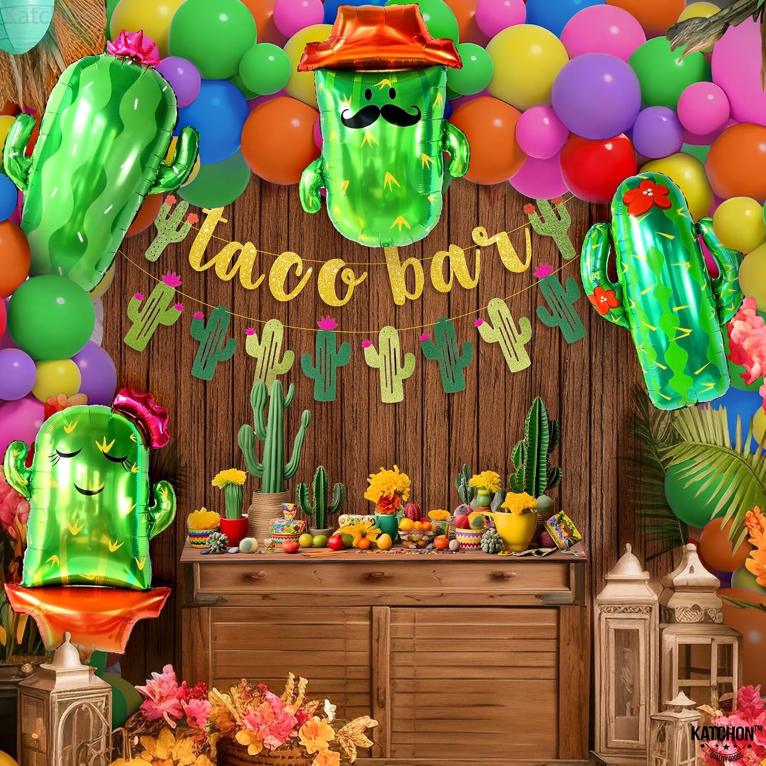 KatchOn, Cactus Balloons for Cactus Party Decorations - Large 34 Inch, Pack of 4 | Cinco de Mayo Balloons, Fiesta Balloon for Cactus Decor | Mexican Party Decorations, Taco Tuesday Décor