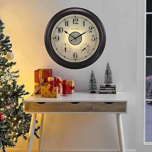 Miniatura 6 de CLXEAST Relojes iluminados para interiores y exteriores impermeables de 18 pulgadas con sensor de luz nocturna inteligente, reloj de pared grande