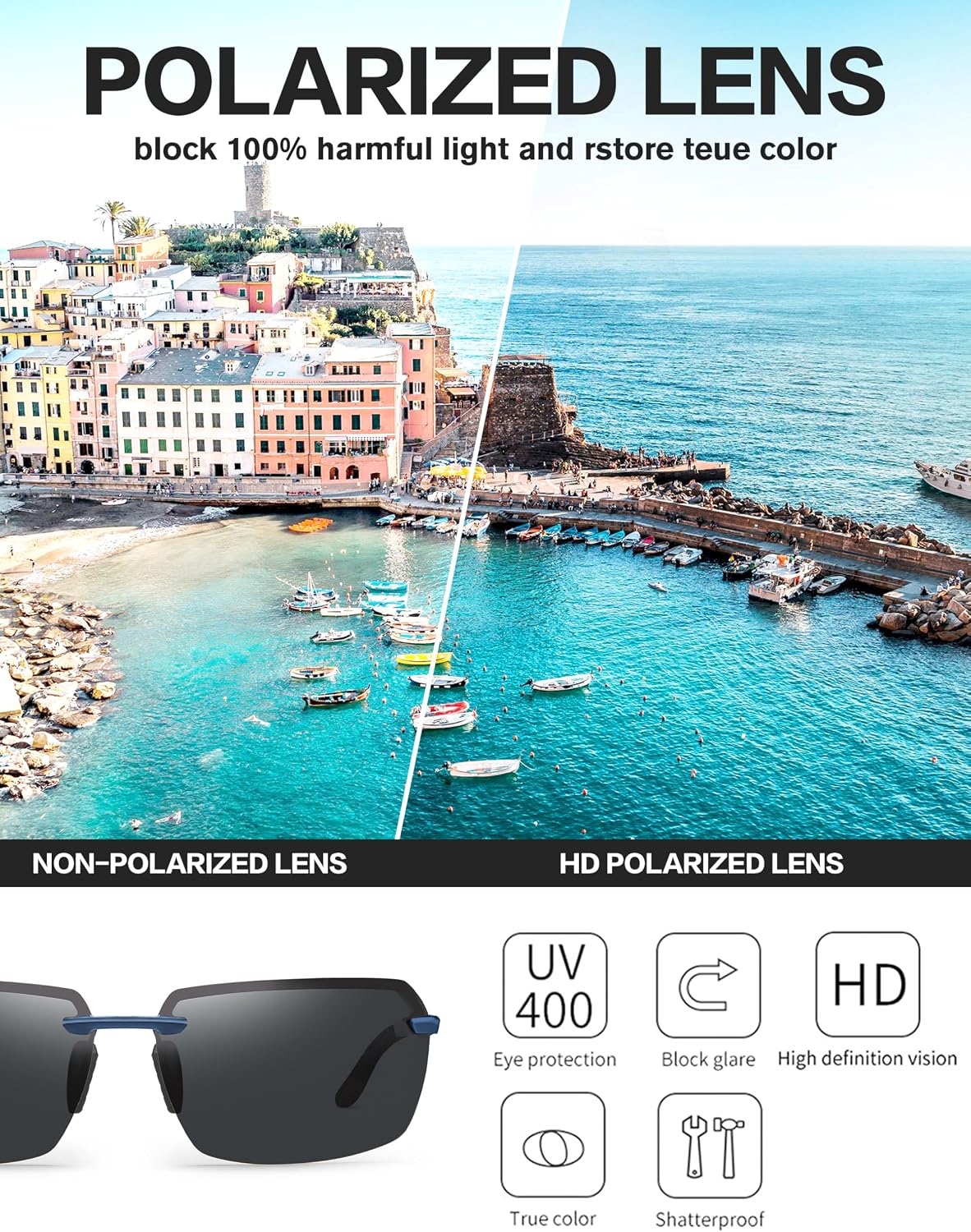 BIRCEN Polarized Rimless Mens Sunglasses: Lightweight & 100% UV Protection image 5