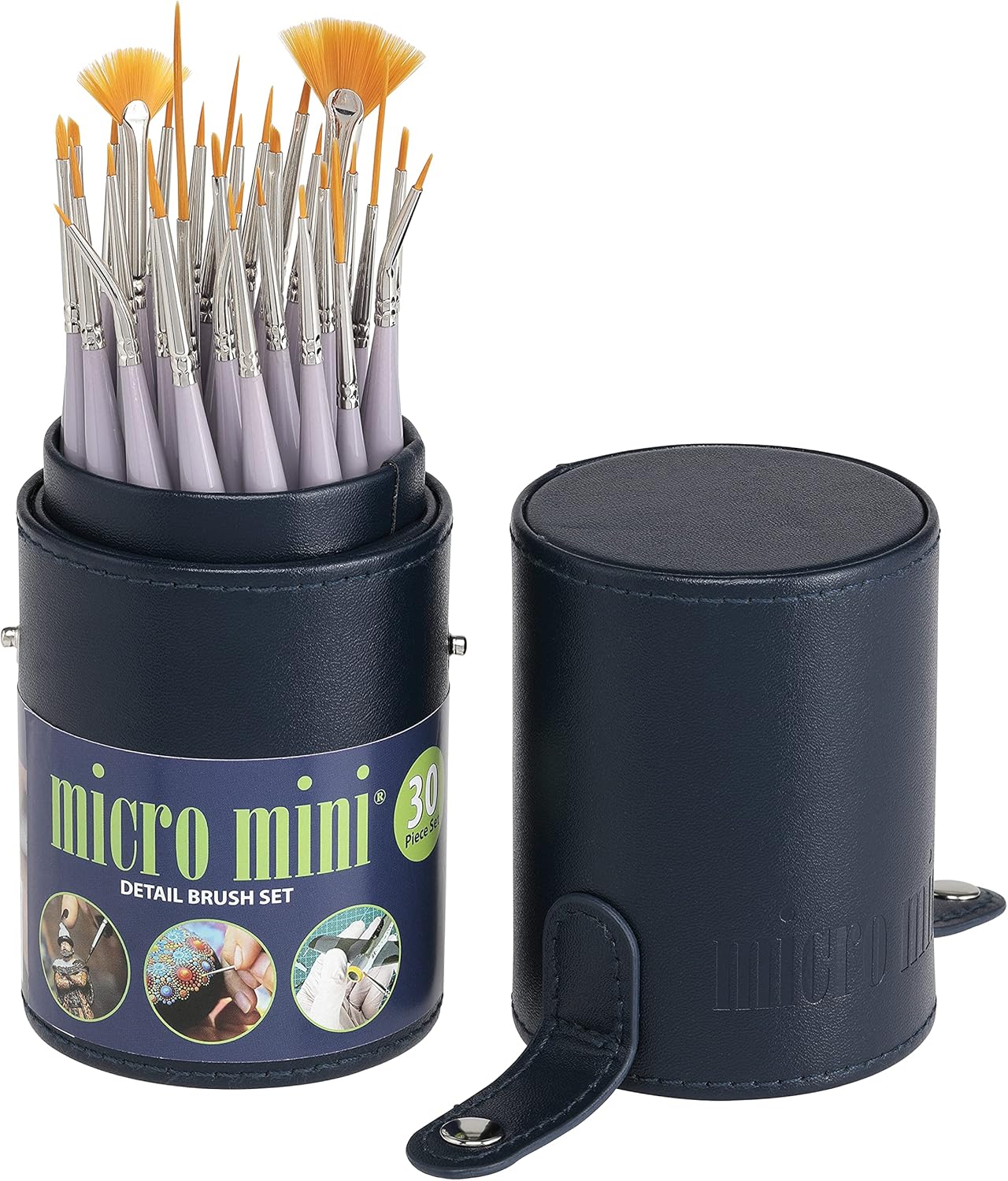 Creative Mark 30 Piece Micro Detail Paint Brush Set, Mini Paintbrushes for Acrylic, Watercolor, Oil, Face, Nail, Scale Model Painting & Line Drawing, Vegan Leather Case Included