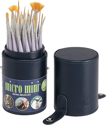 Creative Mark - Juego de 30 pinceles de pintura con microdetalle, mini pinceles para acrílico, acuarela, aceite, cara, uñas, modelo de escala y