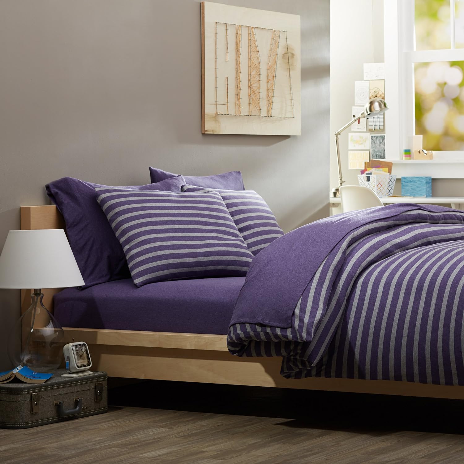 Amazon Brand – Pinzon Heather Jersey Sheet Set, Full, Violet Heather