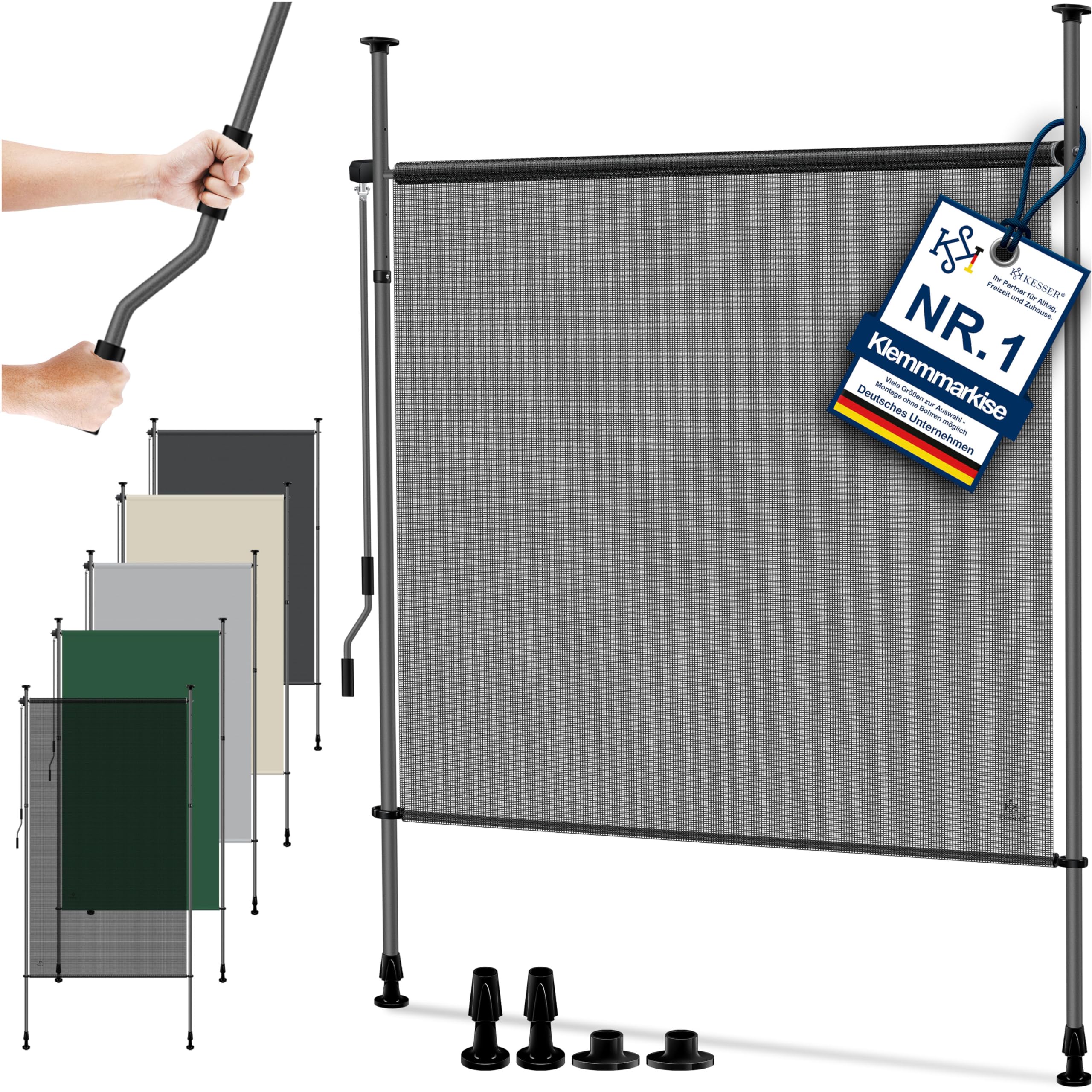 KESSER® Klemmmarkise 200x310 cm, Garten Balkon Sichtschutz wetterfest, Wind- & Sonnenschutz, Senkrechtmarkise mit Handkurbel ohne Bohren, Ausziehbar, wasserdicht & UV-beständig, Transparent/Anthrazit