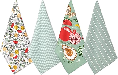 Folkulture Juego de 4 toallas de cocina con lazo para colgar, 100% algodón reciclado para secar platos, paños de cocina de 28 x 20 pulgadas o