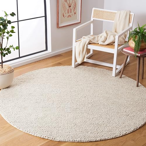 SAFAVIEH Natura Collection Area Rug - 10' Round, Beige & Ivory, Handmade Wool Blend, Textured Design, Ideal for Living Room, Bedroom, Dining Space (NAT425B)
