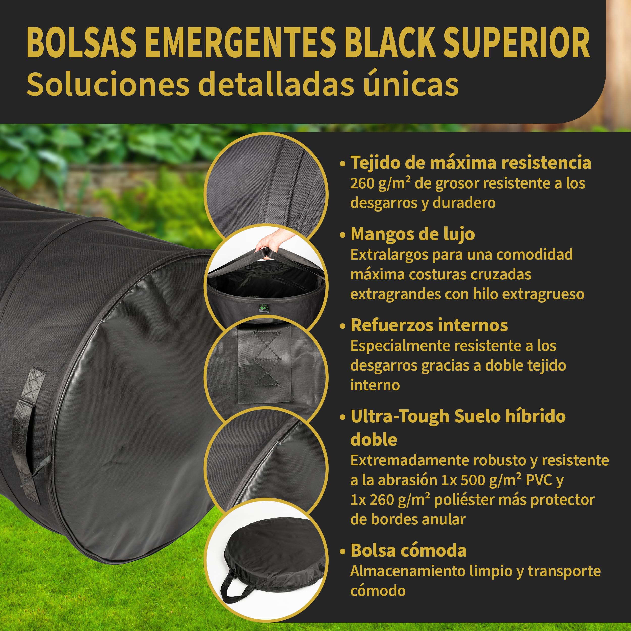 TTL Commerce TTL Garden NEGRO SUPERIOR 3x 170L Bolsa de jardín emergente DOBLE PISO 260gsm extra estable 600D Oxford juego de 3 Bolsa de basura de jardín de 170 litros Bolsa para hojas plegable Resid | Bolsas de basura de jardín 600D Oxford 600D, juego de