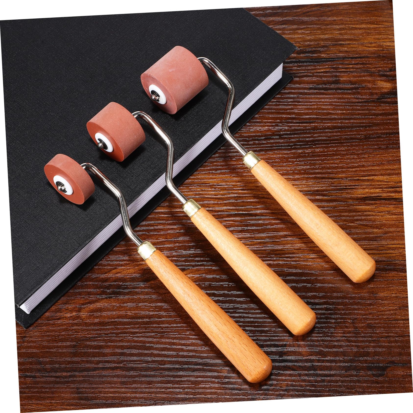 TEHAUX 3 Stück Gummiwalze für Bastelarbeiten mit 1cm 2cm und 3cm Breiten Walzen aus Gummi und Holz für Präzises Drucken und Vielseitigen Einsatz