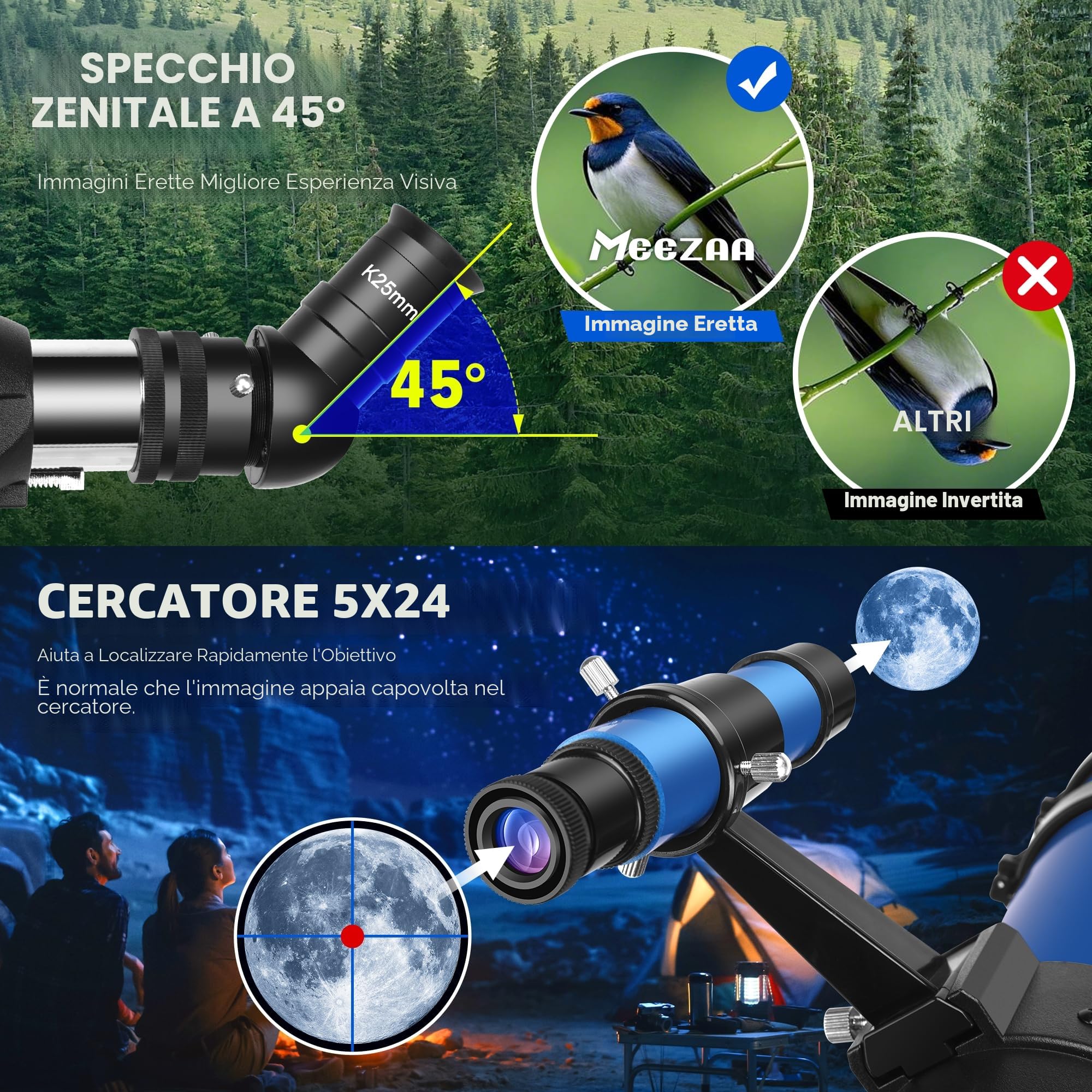 MEEZAA Telescopio Astronomico Professionale Potente Adulti, Bambini e Principianti, 90 mm Apertura 800 mm Portatile Telescopio Riflettore con Treppiede, Borsa, Adattatore per Telefono e Filtro Lunare