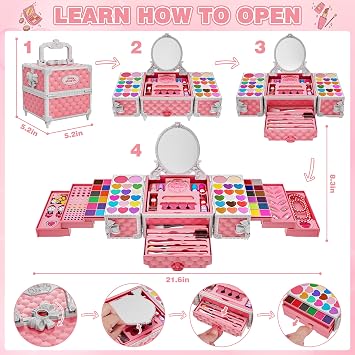 99 Pcs Kids Makeup Kit for Girls,Princess Toys Real Washable Cosmetics Set