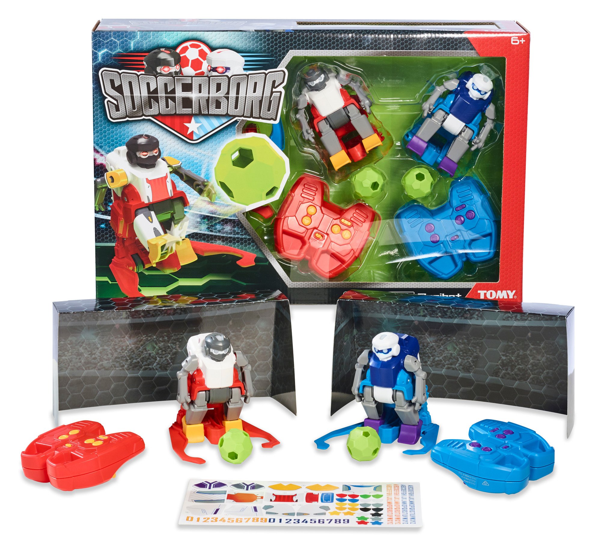 Tomy Soccerborg Robot de Juguete para niños – Robot de Juguete teledirigido a Partir de 6 años – Dos Robots de fútbol con porterías, Bolas y Pegatinas para personalización