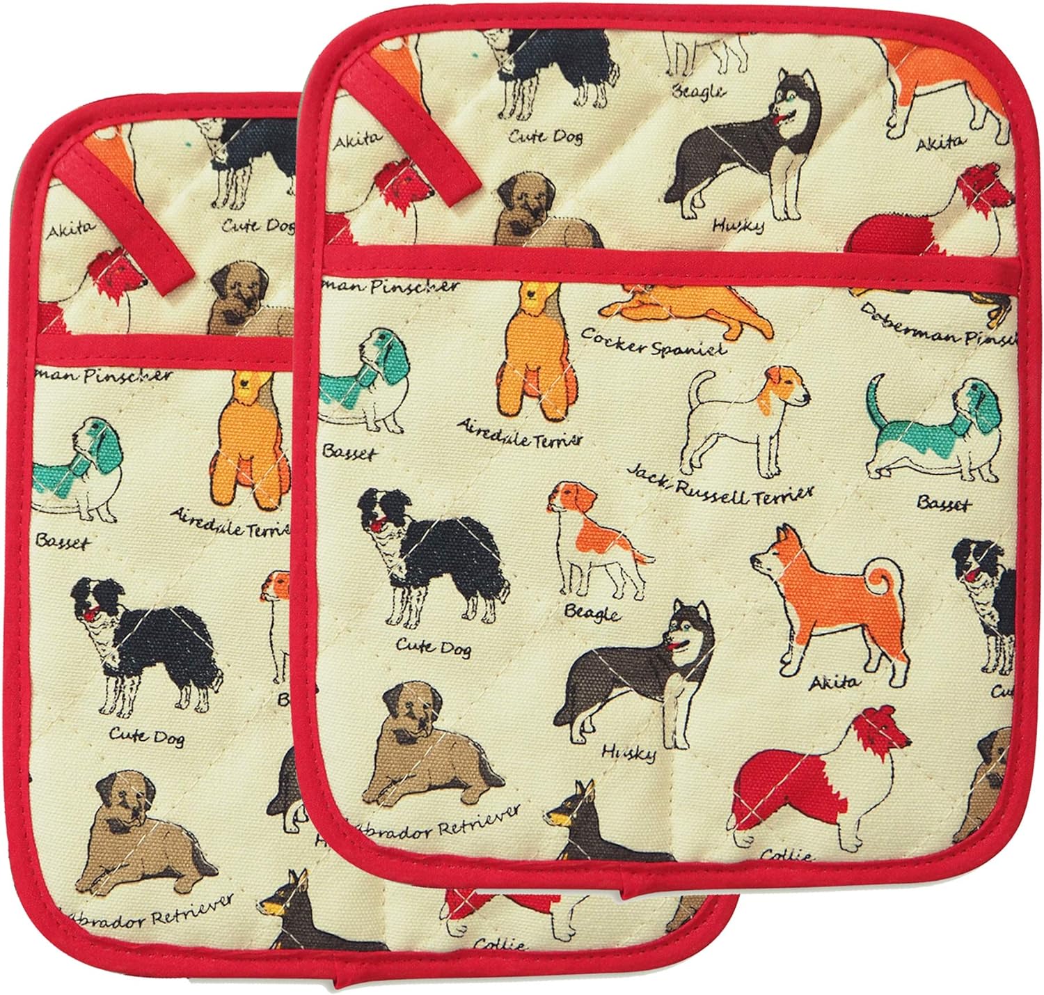 Pot Holders Set of 2 Heat Resistant 480℉ Kitchen 100% Cotton Comfortable Lining Printing Dog Flower Women Men Home Cooking Baking Microwave BBQ Gift(Dog)