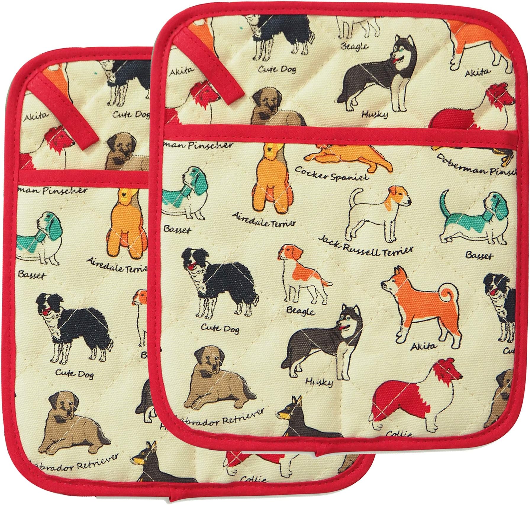 Pot Holders Set of 2 Heat Resistant 480℉ Kitchen 100% Cotton Comfortable Lining Printing Dog Flower Women Men Home Cooking Baking Microwave BBQ Gift(Dog)