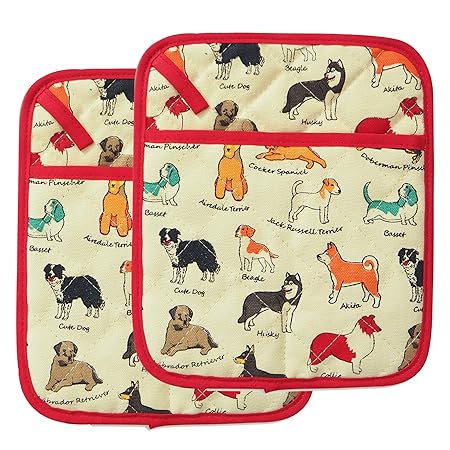 RED LMLDETA Heat Resistant Kitchen Pot Holder/Pot Holders, Set of 2 Pot Holders for BBQ Cooking Baking, Grilling, Barbecue, Pot Holder,Digital Printing Puppy Design (Pot Holders Dog Flower)
