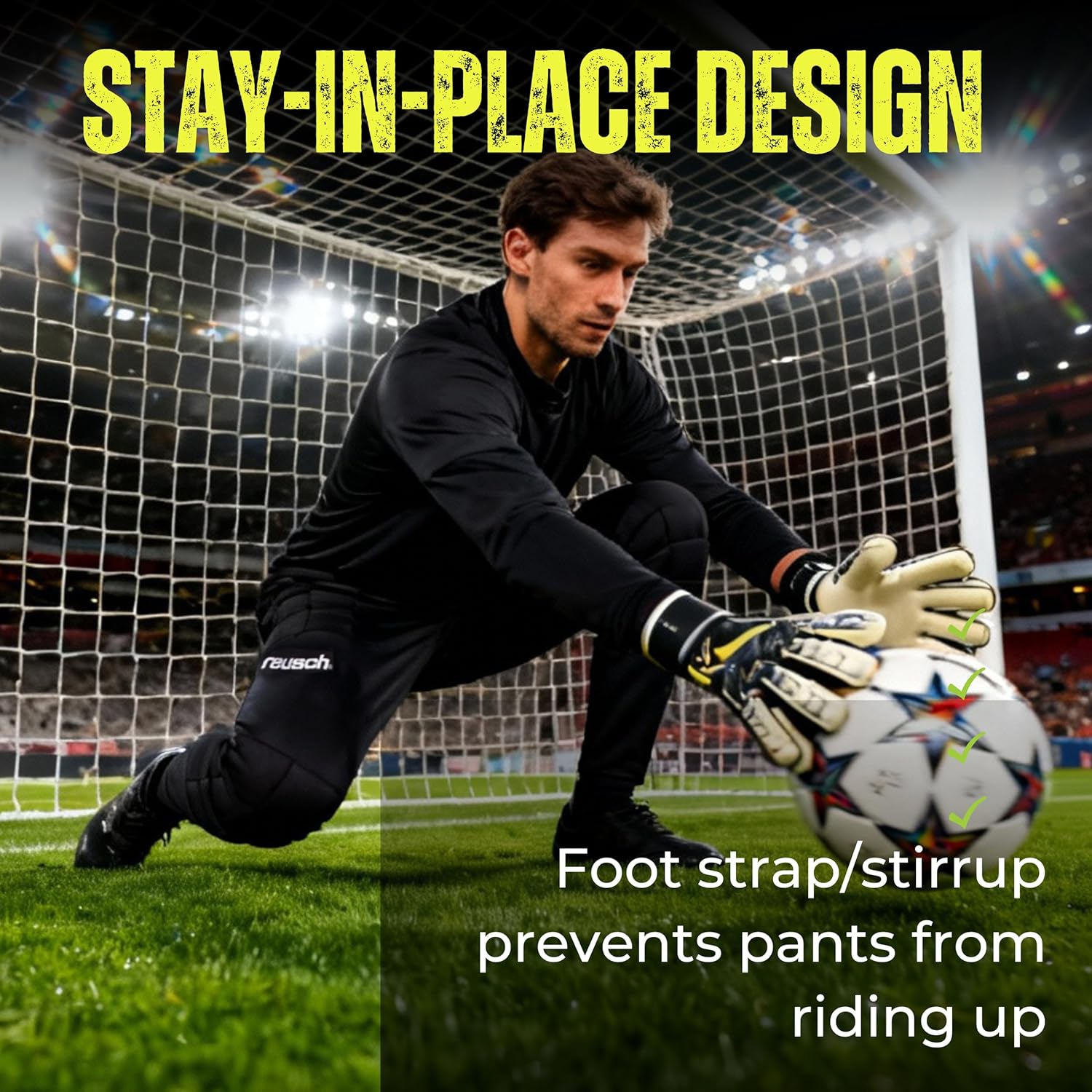 Reusch Alex Boys Soccer Goalkeeper Pants with Protection Pads, Padded Goalie Pants for High Impact Sports, Kids, Youth, Black - Image 3