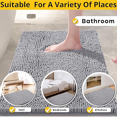Miniatura 3 de INNOSALE Group - Alfombra de baño de lujo lanudo 39.3 x 19.7, antideslizante, de secado rápido, absorbente, lavable a máquina (gris claro)