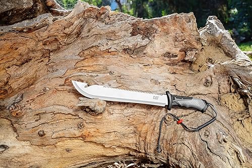 Miniatura 9 de Cat Machete recto con sierra, 19 pulgadas, funda de correa para el hombro, cuchillo de hoja de acero inoxidable con mango ergonómico de herramienta
