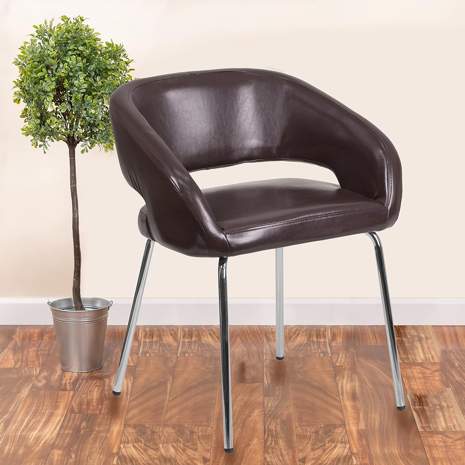 EMMA + OLIVER Contemporary Brown LeatherSoft Side Reception Chair with Chrome Legs
