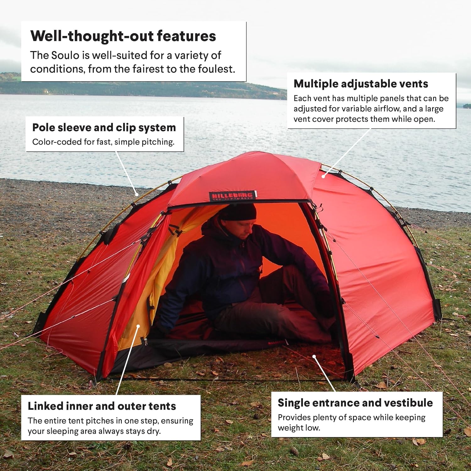 Hilleberg Soulo 1 Person Freestanding 4-Season Tent, All-Weather Backpacking & Mountaineering Tent