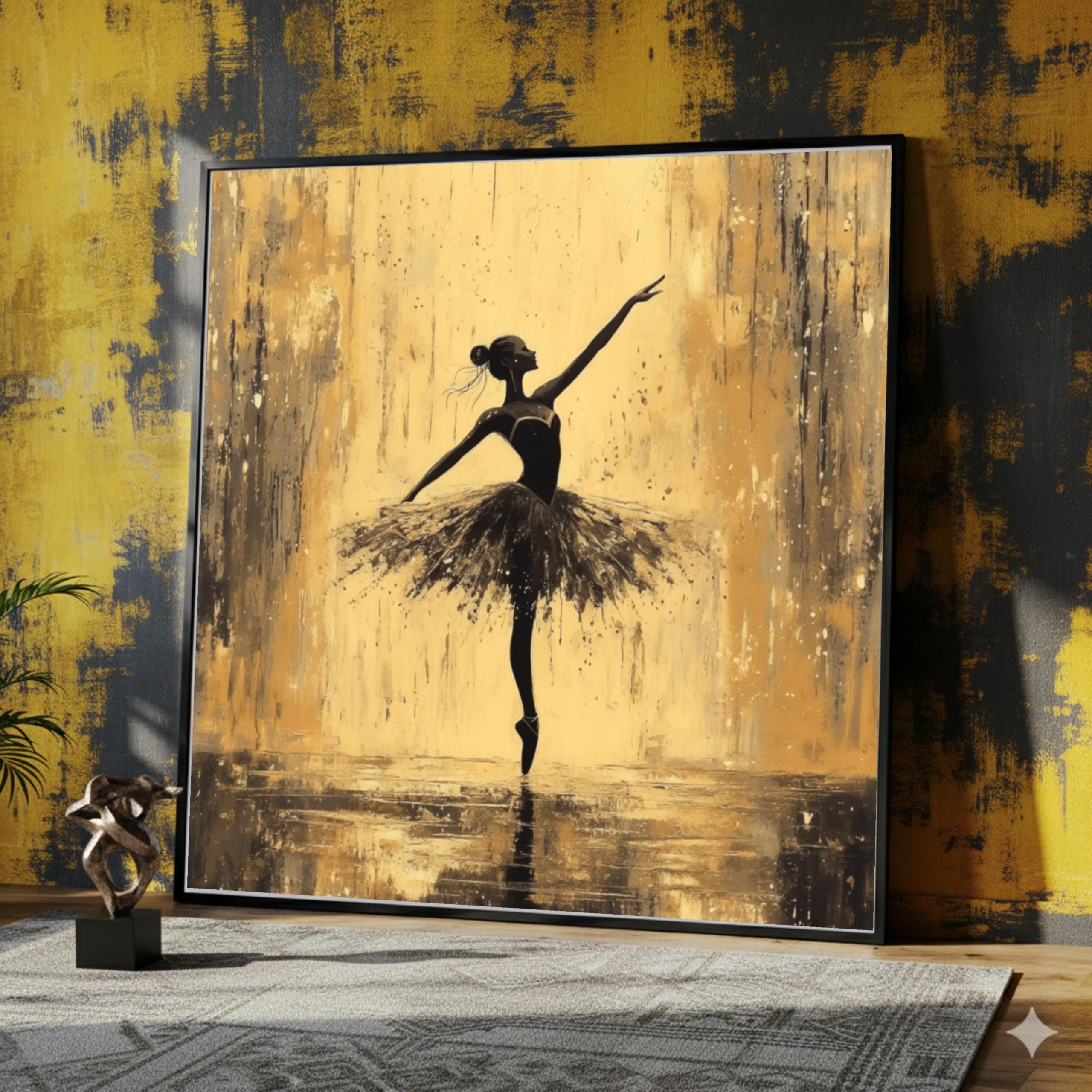 Silhouette de tutu noir sur tableau de ballet abstrait pour salon - 8