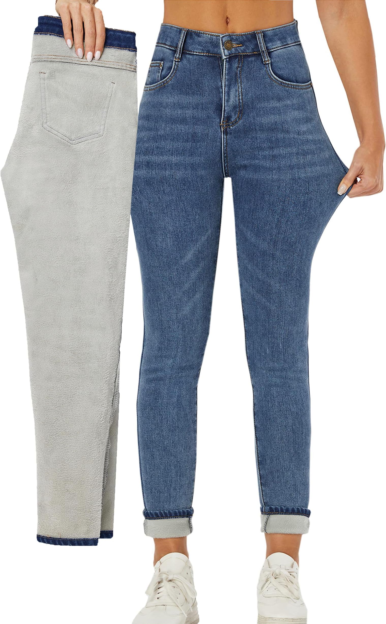 Women's Winter Jeans Fleece Lined Jeans Thermal Thick Skinny Denim Pants Slim Stretch Warm Jeggings