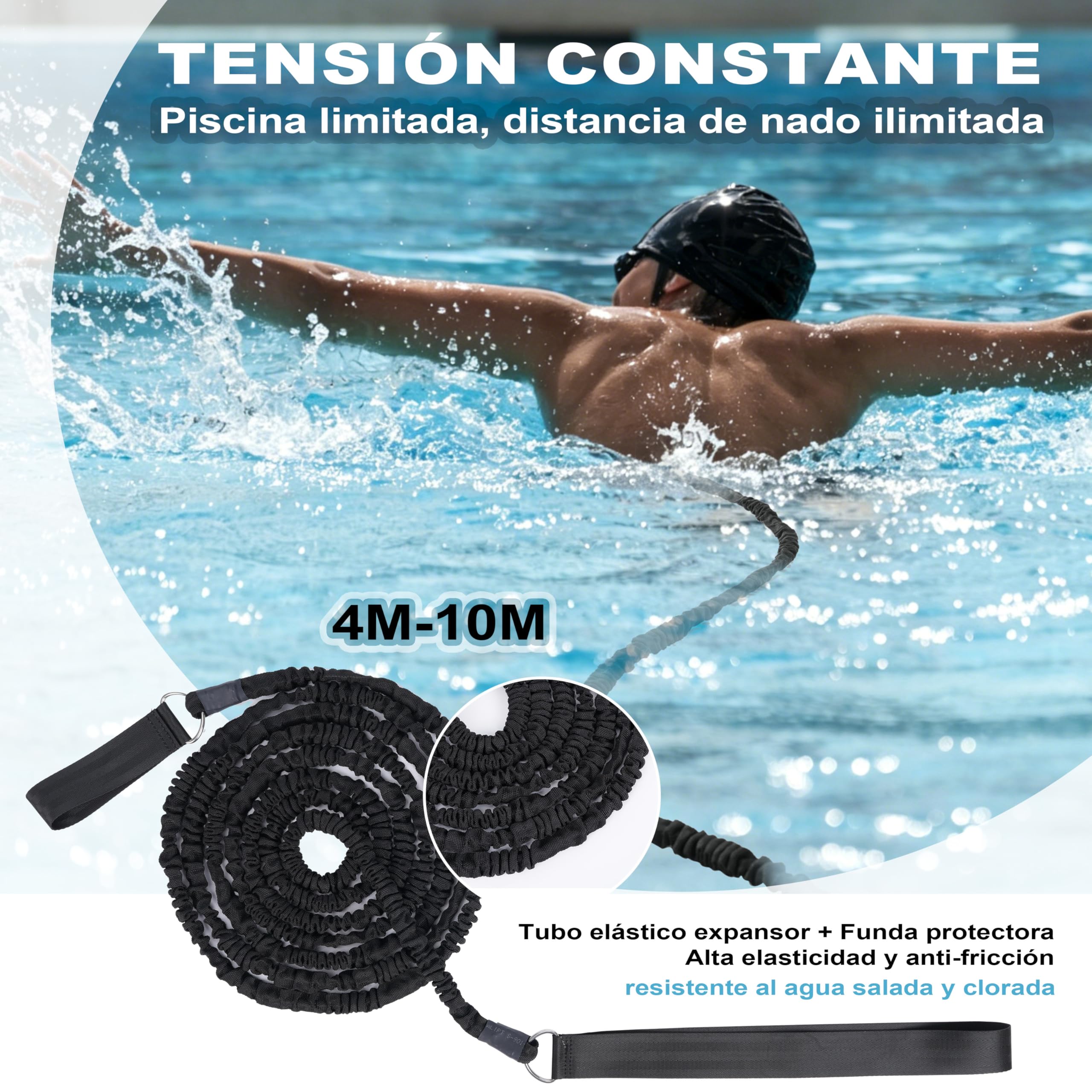 Boosteady Cinturon Natacion Ajustable Ancho y Grueso: Accesorios Piscina Cinturón Natación Estática 4M para Adultos Adolescentes, Cinta para Nadar en Piscina para Elastico Natacion Estatica