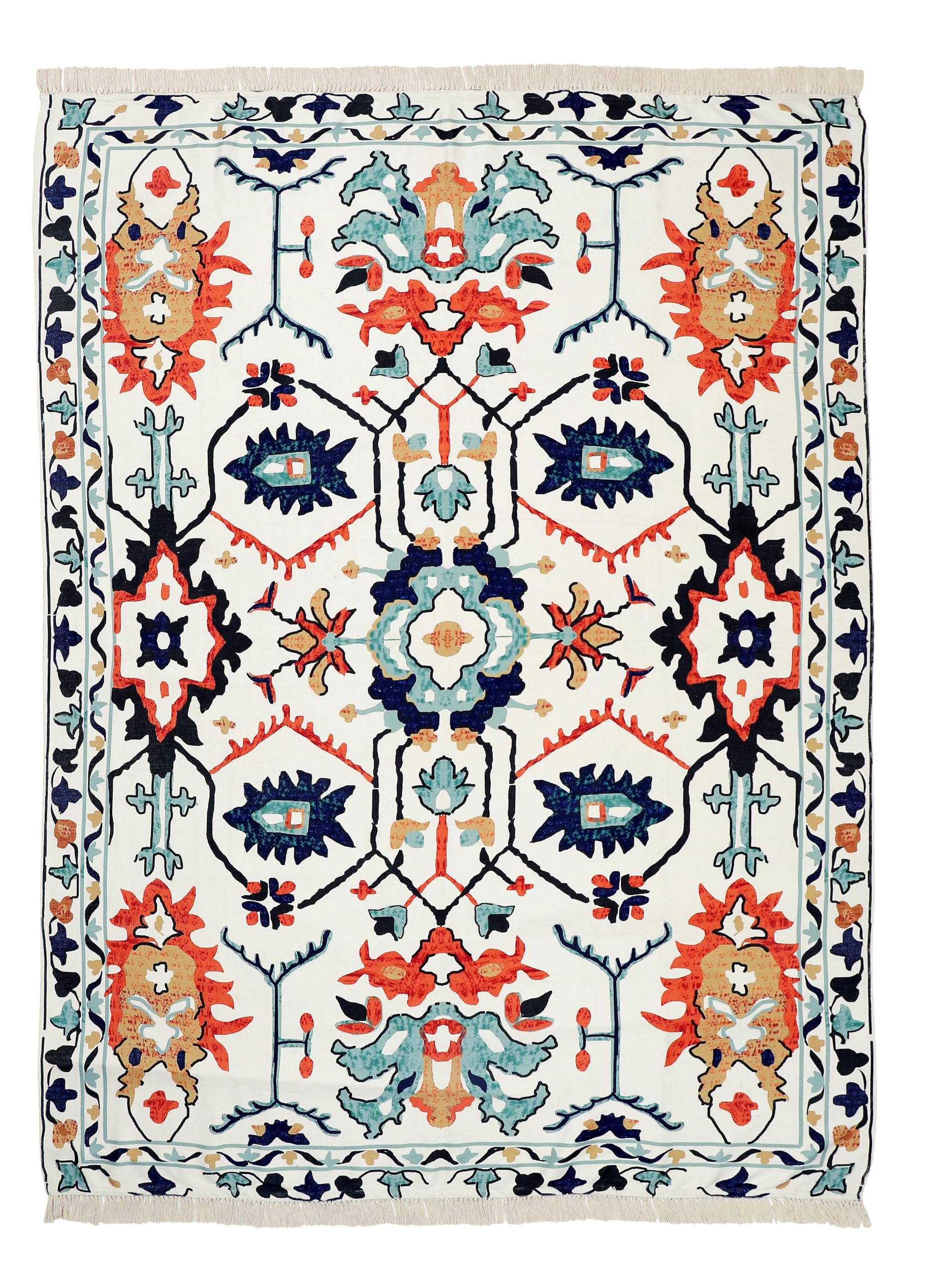 Kaspene Home - Ultra Thin Persian Oriental Polyester Cotton Orange and Blue Rug for Bedroom, Living Room, and Dining Area Rug - Kid and Pet Friendly, 8x10